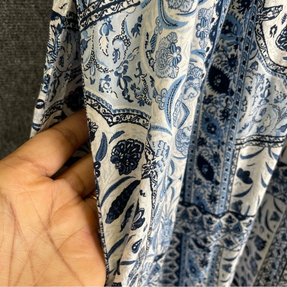 NWT Cottagecore Blue White Floral Midi Dress V Neck Cotton Boho Block Print XL - Picture 7 of 11